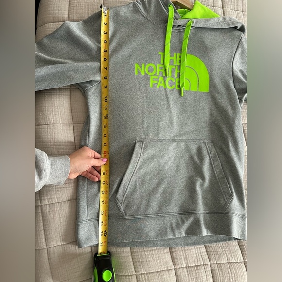 The North Face Gray Hoodie with Neon Green Logo - Picture 4 of 5